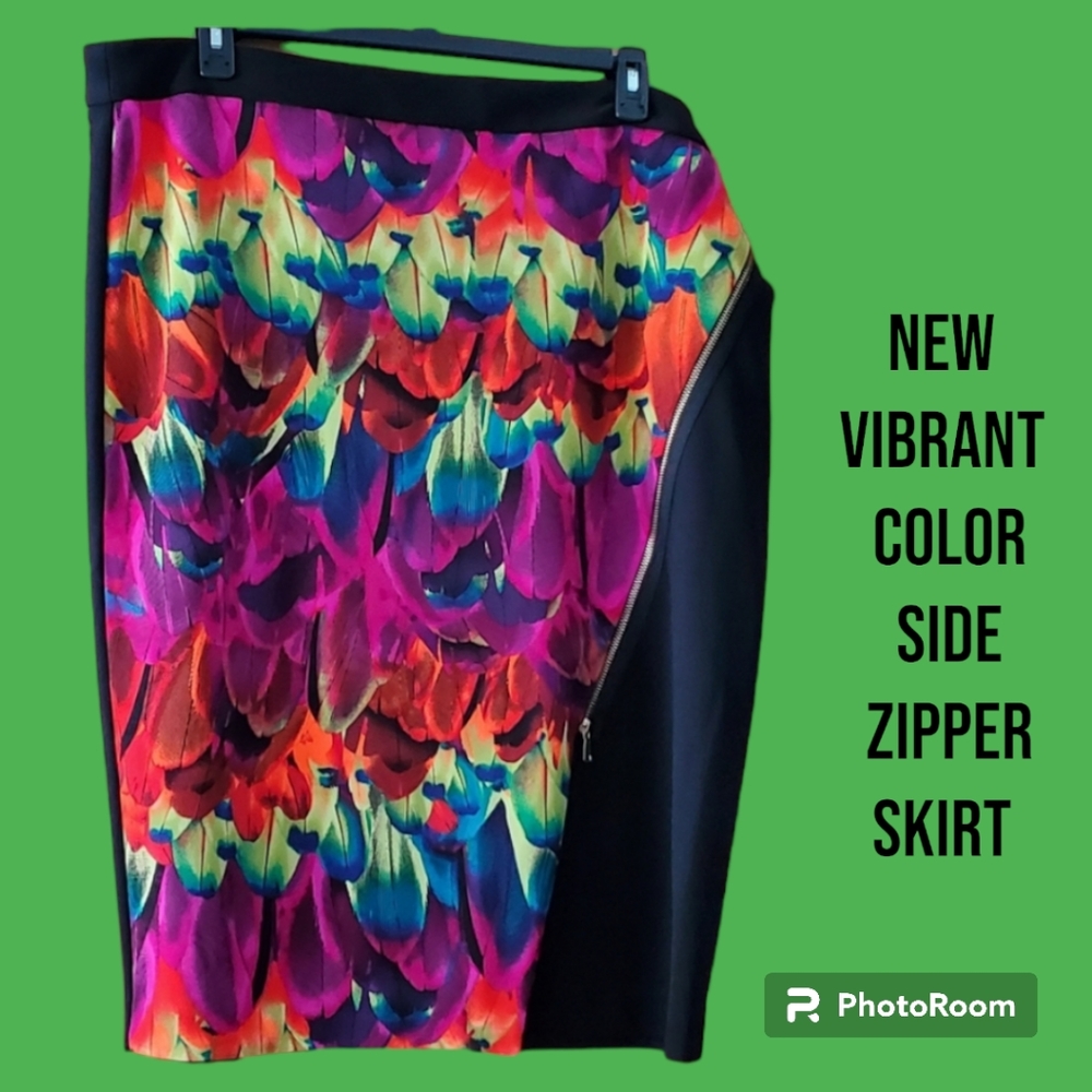 NWOT Worthington Woman Multi-color black flora print zipper skirt Size 22W